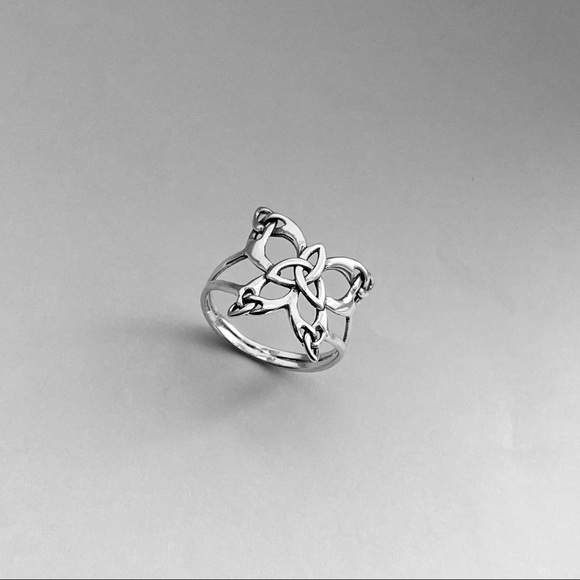 Sterling Silver Thin Celtic Butterfly Ring, Delicate Triquetra Knot Rings - Picture 8 of 12